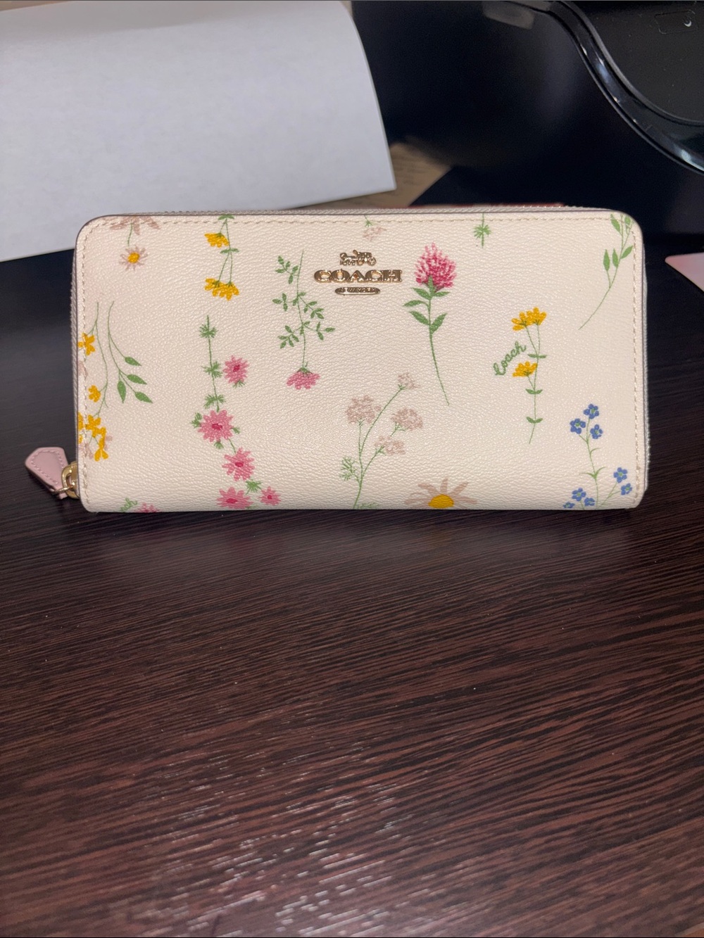 Coach White Floral print  Zip Wallet with Multicolor Wildflowers